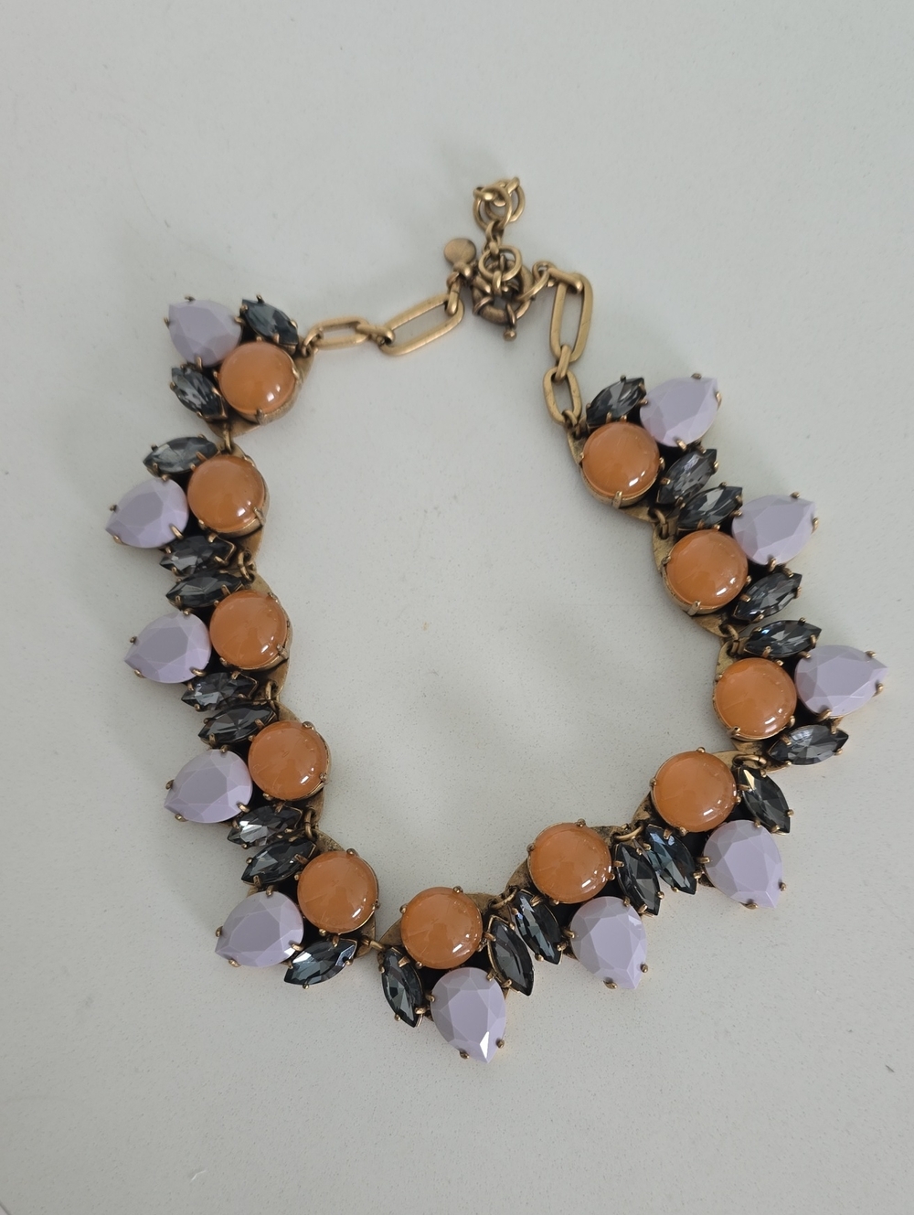 J Crew Gold-Tone Statement Necklace with Peach and Light Lavender Stones